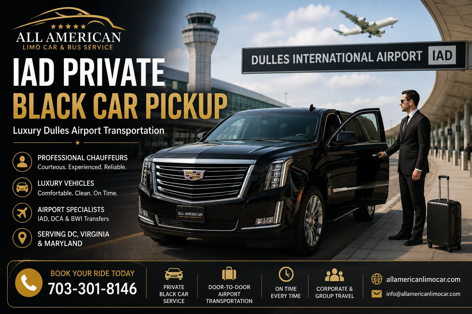 IAD private black car pickup at Dulles International Airport