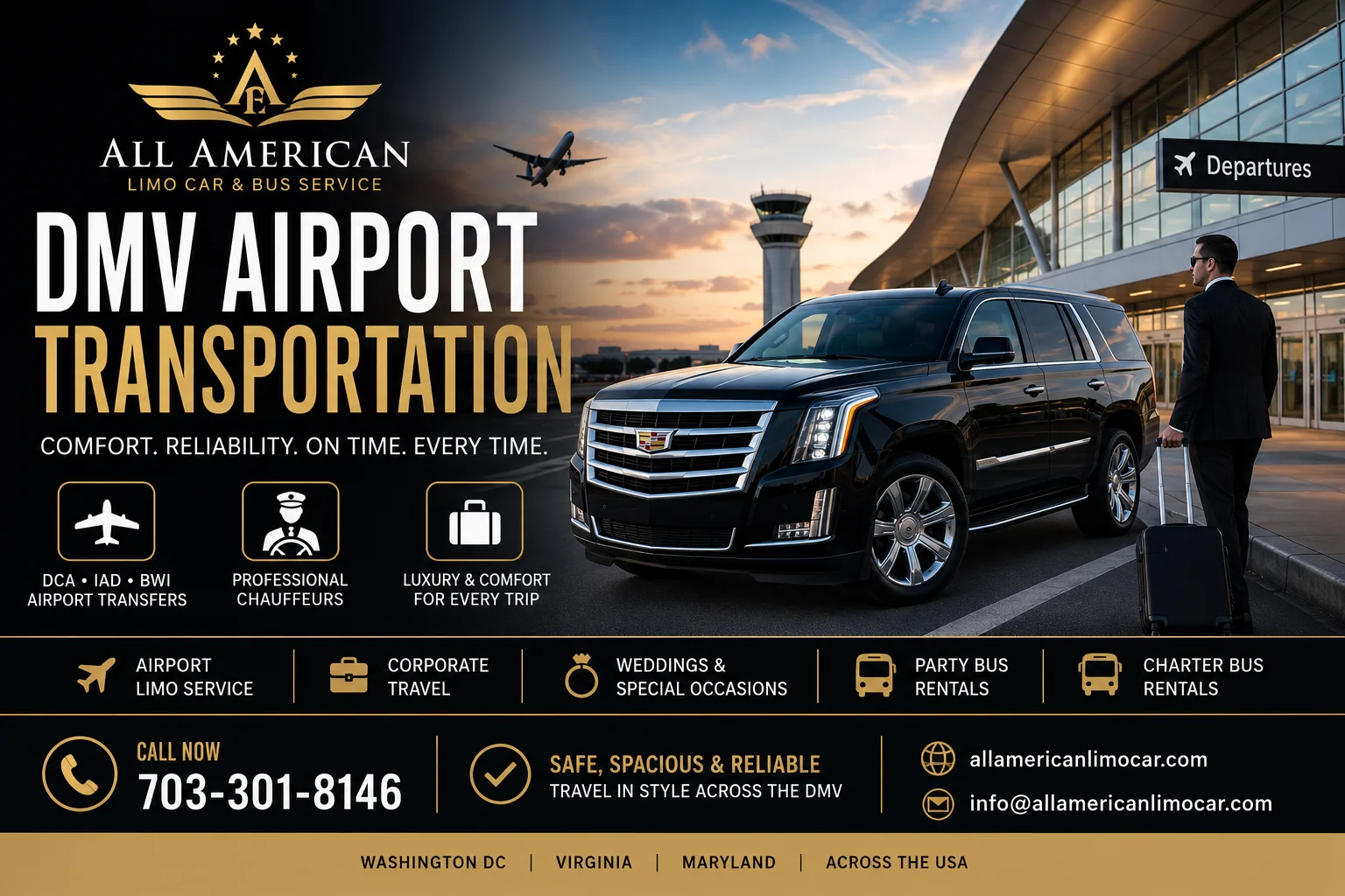 Luxury SUV providing DMV airport transportation