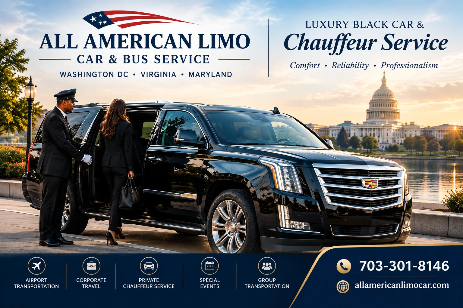 Washington DC black car service with luxury SUV and professional chauffeur