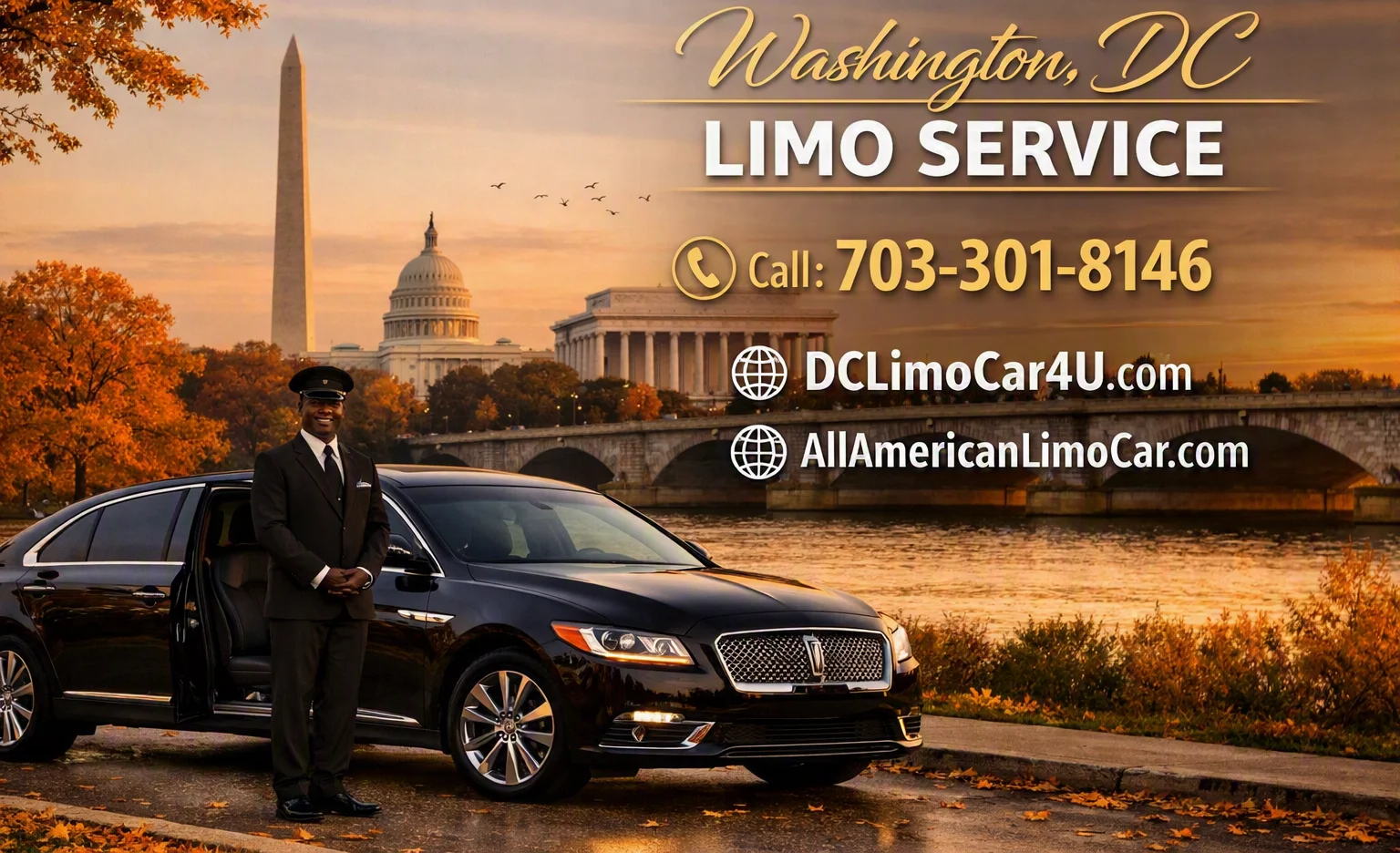 Washington DC private chauffeur service with luxury black car for fall events and airport transportation