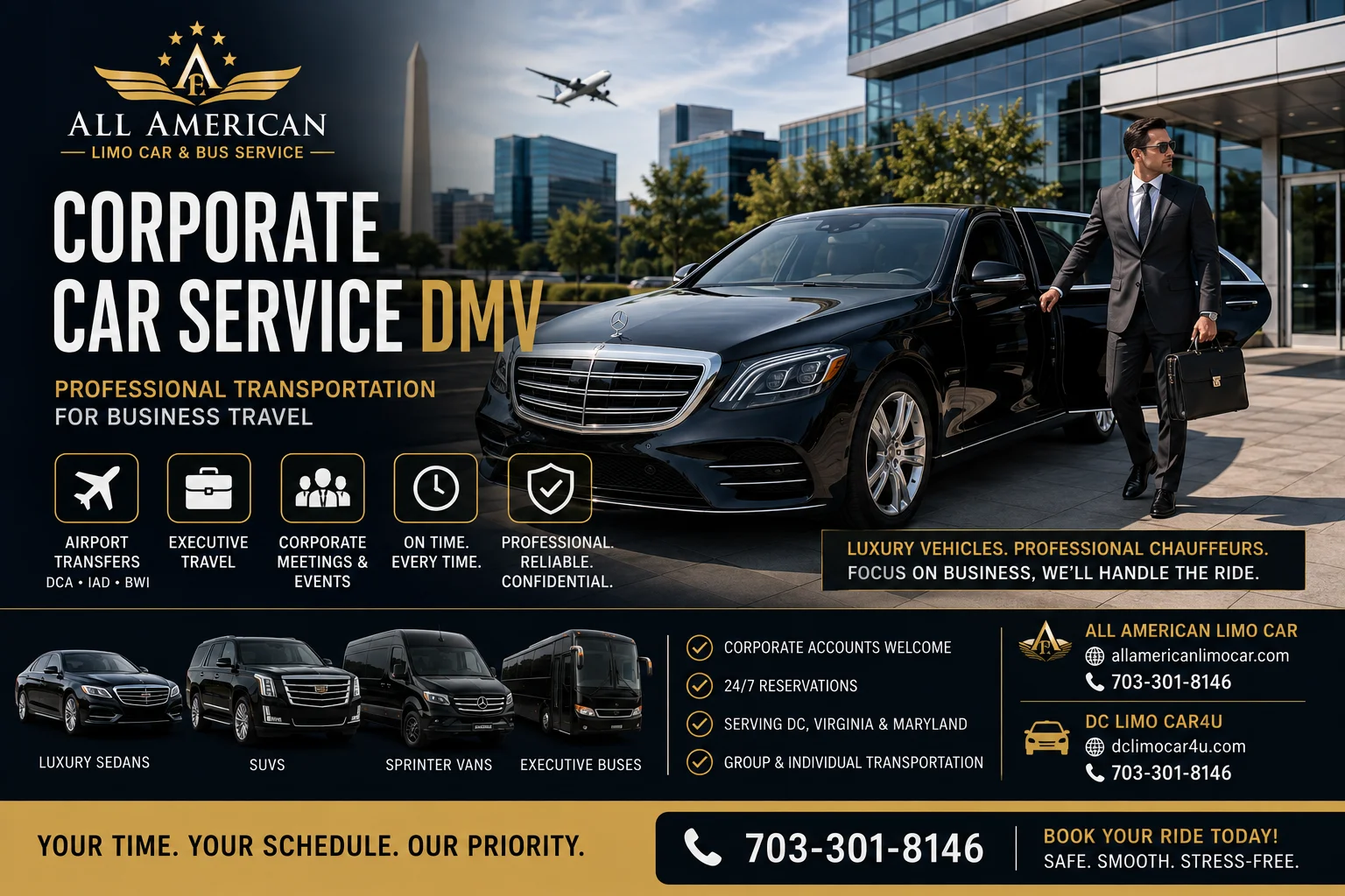 Luxury corporate car service DMV with professional chauffeur